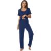 imageWiWi Womens Viscose from Bamboo Pajamas Set 2 Piece Soft Top with Long Pants Pjs Sleepwear Lightweight Loungewear Sets SXXLAdark Blue
