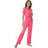 imageWiWi Womens Viscose from Bamboo Pajamas Set 2 Piece Soft Top with Long Pants Pjs Sleepwear Lightweight Loungewear Sets SXXLAhot Pink