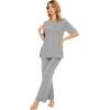 imageWiWi Womens Viscose from Bamboo Pajamas Set 2 Piece Soft Top with Long Pants Pjs Sleepwear Lightweight Loungewear Sets SXXLBheather Grey