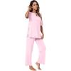 imageWiWi Womens Viscose from Bamboo Pajamas Set 2 Piece Soft Top with Long Pants Pjs Sleepwear Lightweight Loungewear Sets SXXLBpink