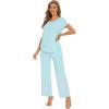 imageWiWi Bamboo Viscose Pajamas for Women Soft Comfy Loungewear Short Sleeve Tops and Long Pants Sleepwear Pjs SXXLAaqua