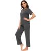 imageWiWi Bamboo Viscose Pajamas for Women Soft Comfy Loungewear Short Sleeve Tops and Long Pants Sleepwear Pjs SXXLBcharcoal Heather