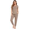 imageWiWi Pajamas for Women Soft Pajama Sets Short Sleeve Tops with Jogger Pants Viscose from Bamboo Pjs SXXLCamel