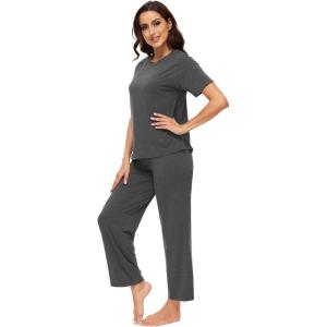 imageWiWi Bamboo Viscose Pajamas for Women Soft Comfy Loungewear Short Sleeve Tops and Long Pants Sleepwear Pjs SXXLBcharcoal Heather