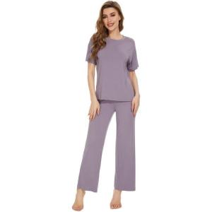 imageWiWi Bamboo Viscose Pajamas for Women Soft Comfy Loungewear Short Sleeve Tops and Long Pants Sleepwear Pjs SXXLBviolet