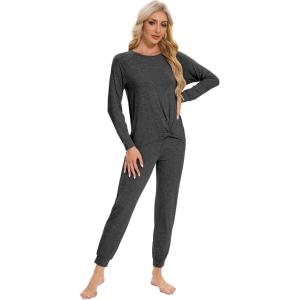 imageWiWi Womens Pajamas Set Long Sleeve Sleepwear Tops with Jogger Pants Viscose from Bamboo Super soft Lounge Pjs Sets SXXLCharcoal Heather
