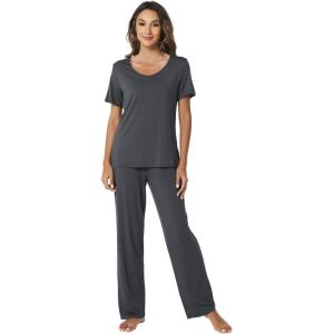 imageWiWi Womens Viscose from Bamboo Pajamas Set 2 Piece Soft Top with Long Pants Pjs Sleepwear Lightweight Loungewear Sets SXXLAcharcoal