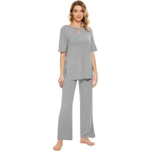 imageWiWi Womens Viscose from Bamboo Pajamas Set 2 Piece Soft Top with Long Pants Pjs Sleepwear Lightweight Loungewear Sets SXXLBheather Grey