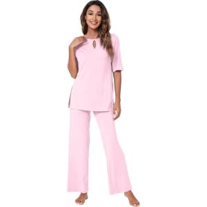 imageWiWi Womens Viscose from Bamboo Pajamas Set 2 Piece Soft Top with Long Pants Pjs Sleepwear Lightweight Loungewear Sets SXXLBpink