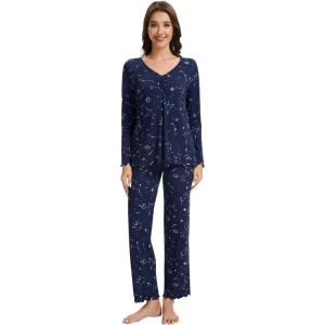 imageWiWi Viscose from Bamboo Pajama Sets for Women Soft Pjs Loungewear Short Sleeve Top with Pants Sleepwear Pajamas SXXLBblue Constellation