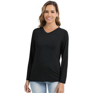 imageWiWi Womens Viscose from Bamboo Pajama Tops Soft Basic Sleep Shirt Loose Long Sleeves TShirt Loungewear SXXLBblack