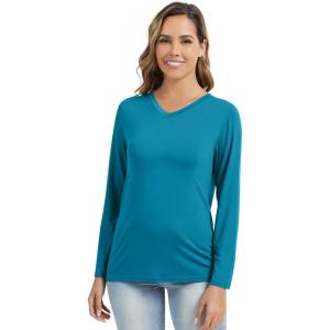 imageWiWi Womens Viscose from Bamboo Pajama Tops Soft Basic Sleep Shirt Loose Long Sleeves TShirt Loungewear SXXLBteal Blue