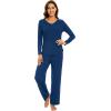 imageWiWi Pajamas for Women Long Sleeve Sleepwear with Pants Set Soft Casual Pj Warm Viscose from Bamboo Lounge Sets SXXLAink Blue