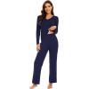 imageWiWi Pajamas for Women Long Sleeve Sleepwear with Pants Set Soft Casual Pj Warm Viscose from Bamboo Lounge Sets SXXLAnavy