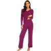 imageWiWi Pajamas for Women Long Sleeve Sleepwear with Pants Set Soft Casual Pj Warm Viscose from Bamboo Lounge Sets SXXLApurplish Red