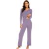 imageWiWi Pajamas for Women Long Sleeve Sleepwear with Pants Set Soft Casual Pj Warm Viscose from Bamboo Lounge Sets SXXLAviolet