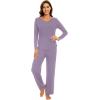 imageWiWi Pajamas for Women Long Sleeve Sleepwear with Pants Set Soft Casual Pj Warm Viscose from Bamboo Lounge Sets SXXLAviolet