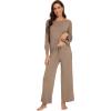 imageWiWi Womens Pajama Set Comfy Long Sleeve Tee Pants Sleepwear Soft Viscose from Bamboo 2 Piece Nightwear Pjs SXXLDcamel