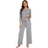 imageWiWi Womens Pajama Set Comfy Long Sleeve Tee Pants Sleepwear Soft Viscose from Bamboo 2 Piece Nightwear Pjs SXXLDheather Grey