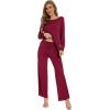 imageWiWi Womens Pajama Set Comfy Long Sleeve Tee Pants Sleepwear Soft Viscose from Bamboo 2 Piece Nightwear Pjs SXXLDwine