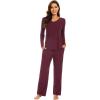 imageWiWi Pajamas for Women Long Sleeve Sleepwear with Pants Set Soft Casual Pj Warm Viscose from Bamboo Lounge Sets SXXLAbrownish Red