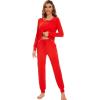 imageWiWi Bamboo Viscose Pajamas Set for Women Long Sleeve Sleepwear Soft Loungewear Pjs Jogger Pants Lounge Sets SXXLAred