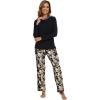 imageWiWi Long Sleeve Womens Pajamas Set with Pocket Viscose from Bamboo Lounge Sets Soft Printed Pajama Sleepwear SXXLBlackblack Floral