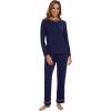 imageWiWi Long Sleeve Womens Pajamas Set with Pocket Viscose from Bamboo Lounge Sets Soft Printed Pajama Sleepwear SXXLNavy