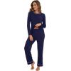 imageWiWi Long Sleeve Womens Pajamas Set with Pocket Viscose from Bamboo Lounge Sets Soft Printed Pajama Sleepwear SXXLNavy