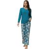 imageWiWi Long Sleeve Womens Pajamas Set with Pocket Viscose from Bamboo Lounge Sets Soft Printed Pajama Sleepwear SXXLTeal Blueteal Blue Floral
