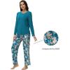 imageWiWi Long Sleeve Womens Pajamas Set with Pocket Viscose from Bamboo Lounge Sets Soft Printed Pajama Sleepwear SXXLTeal Blueteal Blue Floral