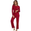 imageWiWi Long Sleeve Womens Pajamas Set with Pocket Viscose from Bamboo Lounge Sets Soft Printed Pajama Sleepwear SXXLWine Red