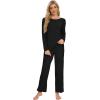 imageWiWi Viscose from Bamboo Womens Long Sleeve Pajama Set Raglan Sleeve Top and Pants Set Lightweight Sleepwear SXXLBlack