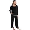 imageWiWi Womens Pajama Set Crew Neck Soft LongSleeve Top and Bottom Sleepwear with Pocket Viscose from Bamboo SXXLBlack