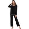 imageWiWi Womens Pajama Set Crew Neck Soft LongSleeve Top and Bottom Sleepwear with Pocket Viscose from Bamboo SXXLBlack