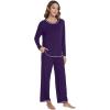 imageWiWi Womens Pajama Set Crew Neck Soft LongSleeve Top and Bottom Sleepwear with Pocket Viscose from Bamboo SXXLDark Purple