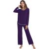 imageWiWi Womens Pajama Set Crew Neck Soft LongSleeve Top and Bottom Sleepwear with Pocket Viscose from Bamboo SXXLDark Purple