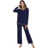 imageWiWi Womens Pajama Set Crew Neck Soft LongSleeve Top and Bottom Sleepwear with Pocket Viscose from Bamboo SXXLNavy