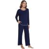 imageWiWi Womens Pajama Set Crew Neck Soft LongSleeve Top and Bottom Sleepwear with Pocket Viscose from Bamboo SXXLNavy