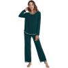 imageWiWi Womens Pajama Set Crew Neck Soft LongSleeve Top and Bottom Sleepwear with Pocket Viscose from Bamboo SXXLPeacock Green
