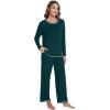 imageWiWi Womens Pajama Set Crew Neck Soft LongSleeve Top and Bottom Sleepwear with Pocket Viscose from Bamboo SXXLPeacock Green