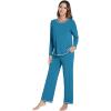 imageWiWi Womens Pajama Set Crew Neck Soft LongSleeve Top and Bottom Sleepwear with Pocket Viscose from Bamboo SXXLTeal Blue