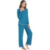 imageWiWi Womens Pajama Set Crew Neck Soft LongSleeve Top and Bottom Sleepwear with Pocket Viscose from Bamboo SXXLTeal Blue