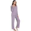 imageWiWi Womens Pajama Set Crew Neck Soft LongSleeve Top and Bottom Sleepwear with Pocket Viscose from Bamboo SXXLViolet