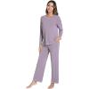imageWiWi Womens Pajama Set Crew Neck Soft LongSleeve Top and Bottom Sleepwear with Pocket Viscose from Bamboo SXXLViolet