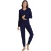 imageWiWi Womens Pajama Set Long Sleeve Shirt and Jogger Bottom Viscose from Bamboo Pajamas Sleepwear Nightwear SXXLNavy