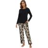 imageWiWi Long Sleeve Womens Pajamas Set with Pocket Viscose from Bamboo Lounge Sets Soft Printed Pajama Sleepwear SXXLBlackblack Floral