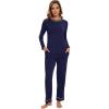 imageWiWi Long Sleeve Womens Pajamas Set with Pocket Viscose from Bamboo Lounge Sets Soft Printed Pajama Sleepwear SXXLNavy