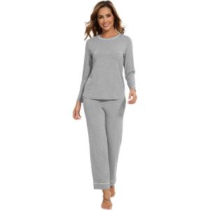 imageWiWi Long Sleeve Womens Pajamas Set with Pocket Viscose from Bamboo Lounge Sets Soft Printed Pajama Sleepwear SXXLHeather Grey