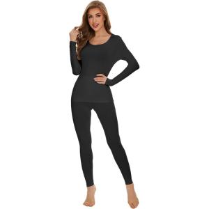 imageWiWi Thermal Underwear Set for Women Long Johns Sets Soft Base Layer Pajama Thermals Warm Top ampamp Bottom SXXLBlack